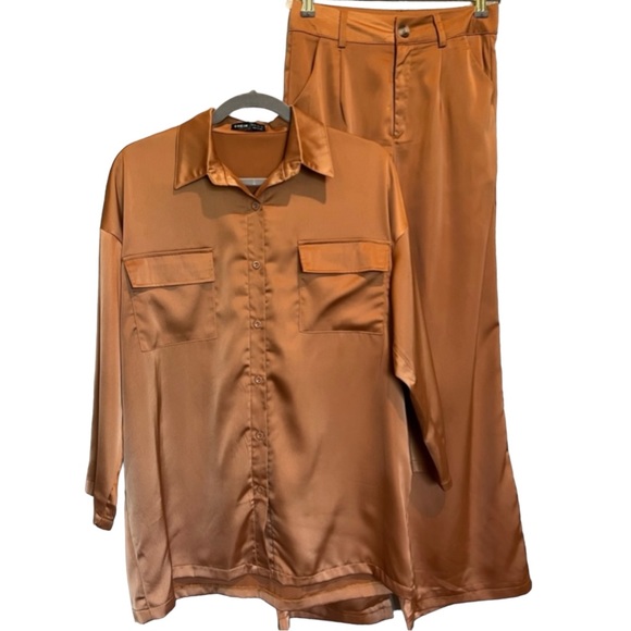 SHEIN Pants - 158. SHEIN Satin Button Down w/matching pants XS